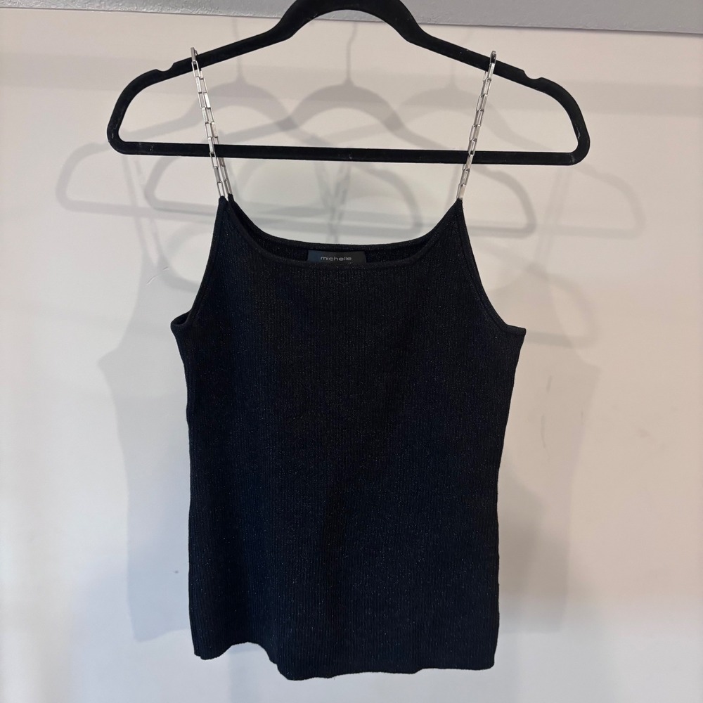 Michelle Sparkle Knit Tank Top Chain Strap Sleeveless Party Top Size Small